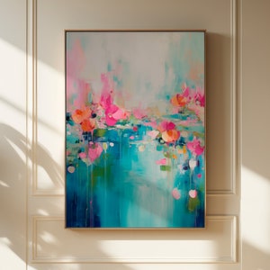 Gerahmte Wandkunst | Abstrakte Malerei | Bunt Giclée Leinwanddruck | Großer Kunstdruck, Geschenk für Zuhause, Kunst Pink | 001