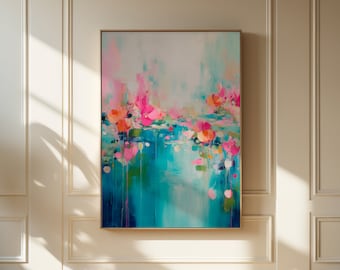 額入りウォールアート | 抽象画 | カラフルなジクレーキャンバスプリント | 大型アートプリント、ご自宅用ギフト、ピンクアート | 001