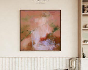 Framed Square Canvas - Terracotta & Peach Organic Abstract Wall Art | Amber Petal No. 1204 Square