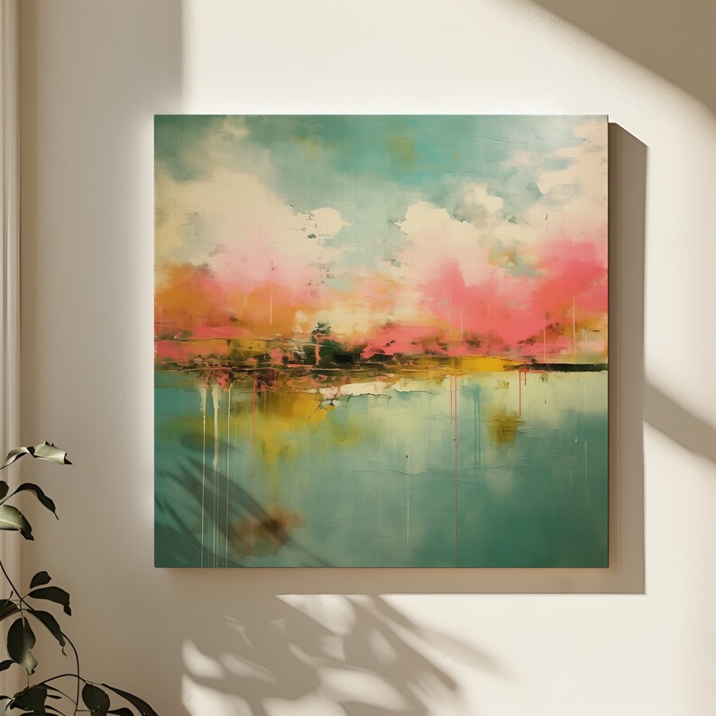 Green & Pink Wall Art, Large Abstract Painting, Colorful Canvas, Large