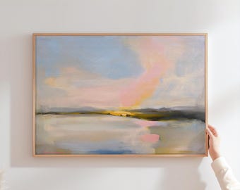 Gerahmte Abstrakte Landschaft · Pastell Rosa Blaue Wandkunst · Muse Studio · Morgenschleier Nr. 1084