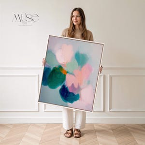 Arte da parete con cornice / Quadro astratto / Stampa su tela giclée colorata / Grande stampa artistica, regalo per la casa, arte rosa / 001