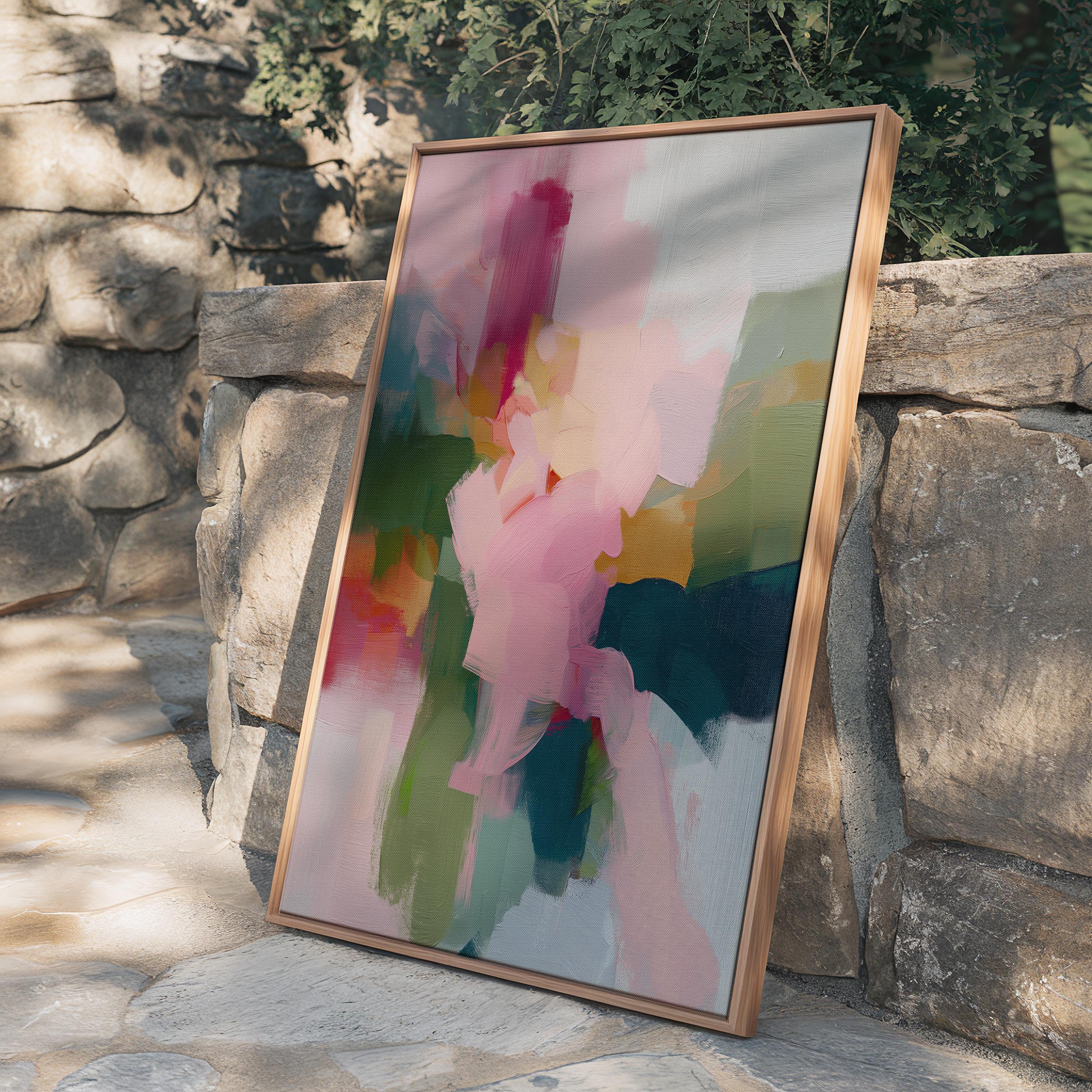 Soft Divide · Horizontal Abstract Wall Art · Pink and Green