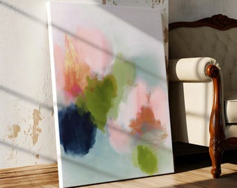 Blau Rosa Leinwand · Florales abstraktes minimalistisches Kunstwerk · Muse Studio · Poppy Dance No. 1082