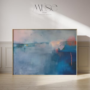 Fine Art Poster Blaue Küstenlandschaft, Abstrakte Abstrakte Kunst, Horizontale Kunst in Dunkelblau und Dunkelblau, Großer Kunstdruck für Schlafzimmer oder Wohnzimmer 265