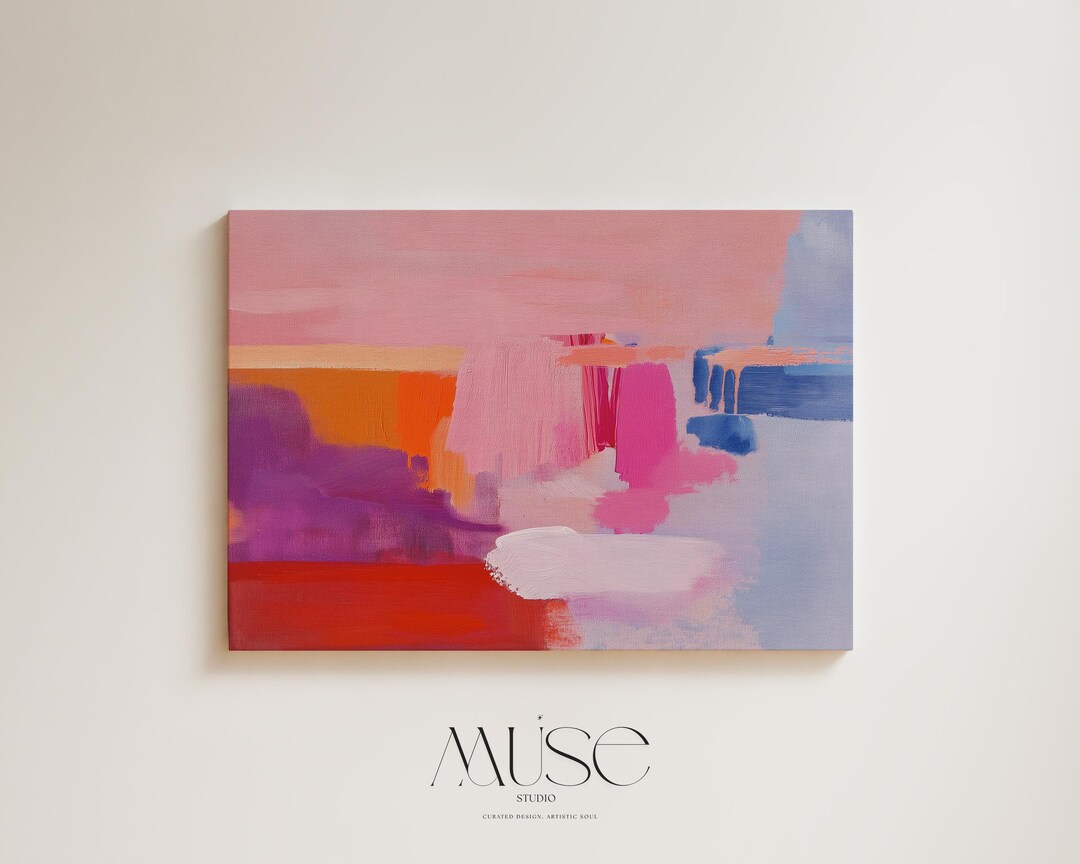 Landscape Canvas Wall Art Giclée Print • Color Block Pink Blue Red ...
