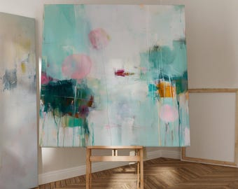 Blush Current · Lienzo grande para pared · Cuadrado · Blush + Aqua · Muse Studio 464