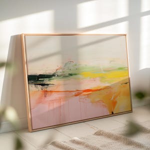 Bright Colorful Abstract Wall Art Horizontal Canvas Painting Modern Home Decor Pink Orange Green Large Contemporary Giclee Print 290