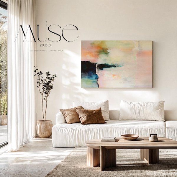 Impressão de pintura abstrata, arte abstrata minimalista grande em cores neutras, tons pastel modernos, arte de parede grande com estética moderna | 239