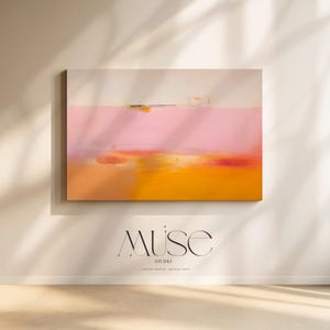 Horizontal Abstract Wall Art Canvas Painting Pink Orange Modern Giclee Print Large Minimalist Artwork for Living Room or Office 068