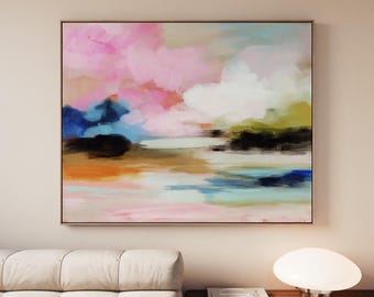 Rosa Wolke Horizontales Abstraktes Wandbild · Landschaftsdekor · Muse Studio · Lithe Daydream Nr. 1049