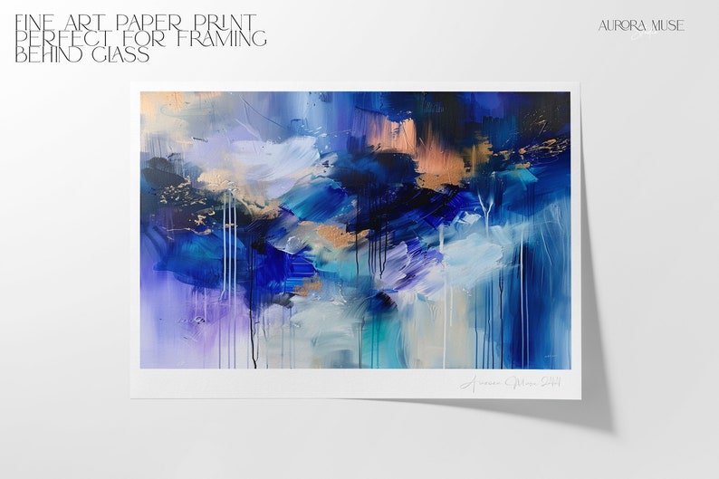 Indigo Blue Wall Art Modern Night Sky Abstract Canvas, Large Framed