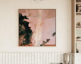 Warm Minimalist Abstract Art Print - Rose, Sage Green & Gold Accent Wall Decor | Morning Blush No. 1181