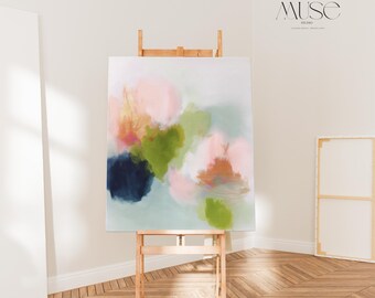 Blau Rosa Leinwand · Florales abstraktes minimalistisches Kunstwerk · Muse Studio · Poppy Dance No. 1082