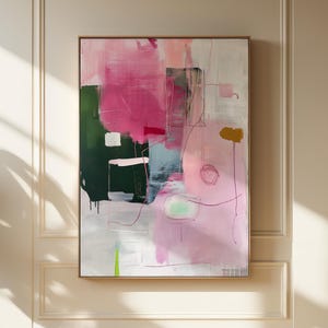 Framed Canvas Print Wall Art Pink & Green Blocks Abstract Geometric Illustrations Mid Century Modern Art Minimalist Decor | Aurora Muse 340