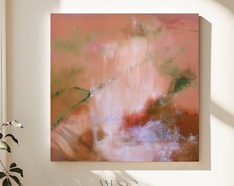 Square Stretched Canvas Wall Art Terracotta Peach Organic Abstract Earthy Living Room Decor | Amber Petal No. 1204