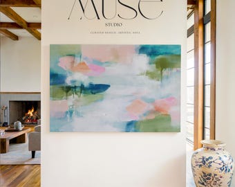 Pastell Botanische Leinwand Wandkunst · Blush Aqua Sage Kunstwerk für Spa oder Schlafzimmer · Muse Studio · Seerosenblatt Nr. 1041