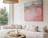 Soft Abstract Canvas Art Pink Blush Coral Square Painting Muted Modern Calm Color Palette Living Room Bedroom Decor Accent 386