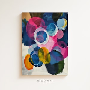 Large Art Print, Colorful Abstract Painting, Framed Large Art, Pink, Blue, Yellow Colorful Home Decor | Aurora Muse 326