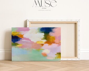 Large Horizontal Abstract Canvas Wall Art for Living Room – Soft Contemporary Pastel · Muse Studio · Blush Crescendo 291