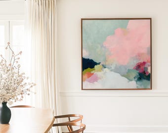 Quadratische gerahmte Wandkunst, Blush Pink Abstrakt für Wohnzimmer · Cotton Candy Skies Nr. 1059
