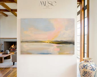 Pastell Küstenwand Kunst · Rosa Wolken Abstrakte Leinwand · Muse Studio · Morgenschleier Nr. 1084