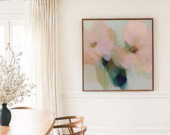 Bauernhaus Blumen Kunst auf Leinwand · Quadratische gerahmte Leinwand · Muse Studio · Celadon Bloom No. 1089