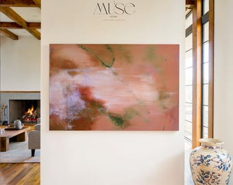 Stretched Canvas Wall Art in Terracotta and Peach - Organic Abstract Decor | Amber Petal No. 1204