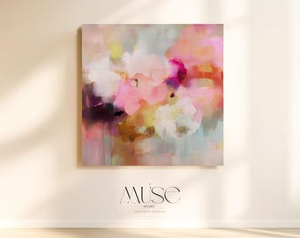 縦型抽象ウォールアート ブルー パープル ピーチ キャンバス 絵画