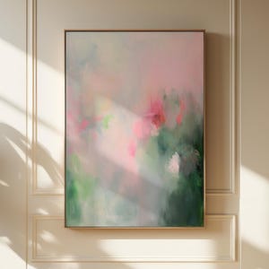 Light pink magenta green abstract artwork, Modern textured abstract painting print, Eclectic wall decor | 386