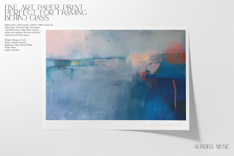 Blue Abstract Painting Large Square Canvas Print, Modern Framed Wall