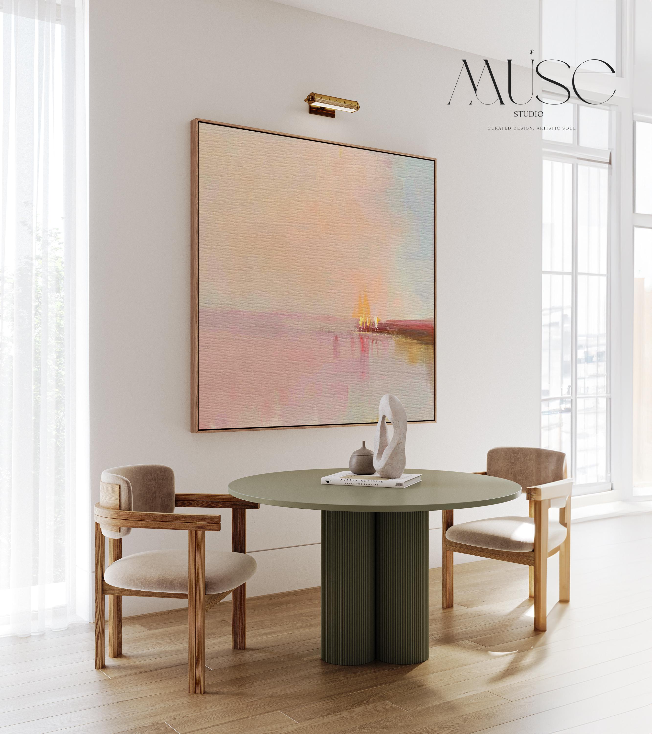 Framed Abstract Canvas Art Blush Pink Horizon Pastel Landscape Soft Glow Warm Minimalist Decor for Dining Room Entryway 461