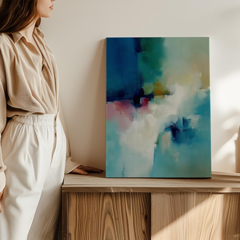 Blue Abstract Wall Art Vertical Canvas Print Large Framed Home Decor ...