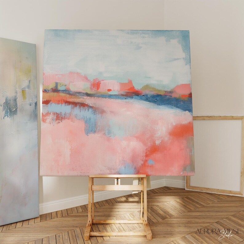 Wall Art, Abstract Painting, Large Canvas Art, Soft Pastel Pink and