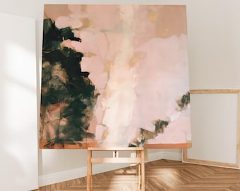 Warm Minimal Abstract Impressionist Canvas Print, Earthy Blush and Sage Wall Art, Abstract Impressionist Autumn Decor, Canvas Art | Morning