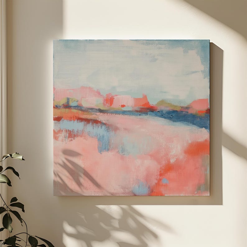 Wall Art, Abstract Painting, Large Canvas Art, Soft Pastel Pink and
