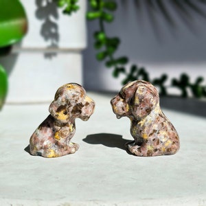 Adorable Puppy Crystal Carving - Pink Que Sera - Crystal Dog Carving -