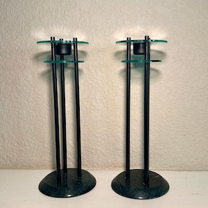 Postmodern, Art Deco, 1980s Memphis style candle holders.