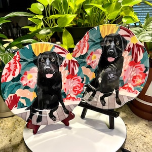 Juego de 2 platos Anthropologie Sweet Ruby Black Lab con diseño floral de Jay McClellan Dog Decor, 21 cm (8.25 pulgadas). Regalo ideal para amantes de los perros.