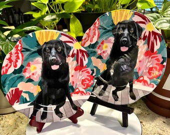 アンソロポロジー スウィート ルビー ブラック ラブ プレート 2枚セット ジェイ マクレラン ドッグ デコレーション 花柄 8.25インチ 犬好きへのギフト