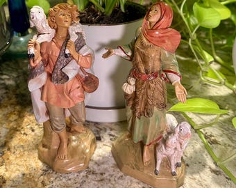 Dúo de pastores de la Natividad Fontanini Vintage de 7,5" - Gabriel y Nahome (1996)