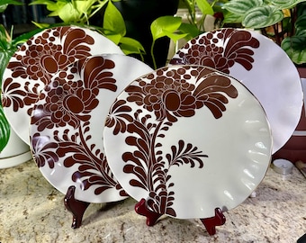 Ensemble de 4 assiettes à chocolat Lenox Gwinnett Lane Kate Spade, lot de 4 assiettes à dessert accent floral marron Portugal