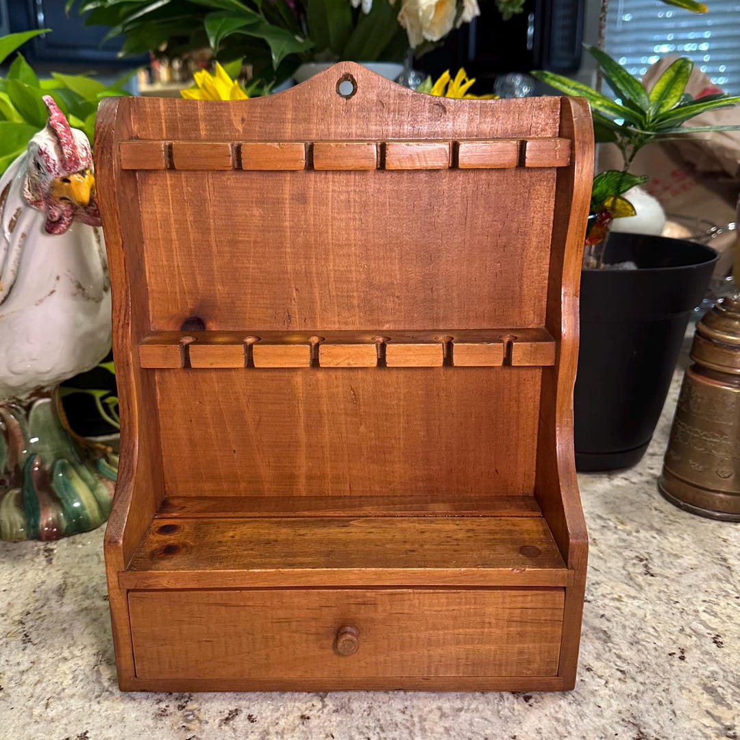 Vintage 12 Spoon Rack With Drawer. Hang or Tabletop. Country ...