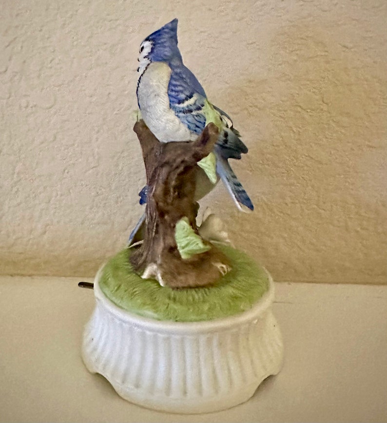 Lefton Blue Jays Music Box with on off switch. Hand painted . Mint. Marked. image 3
