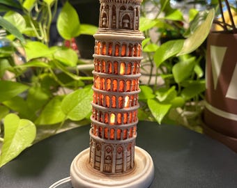 Vintage Leaning Tower of Pisa Accent Lamp | Illuminated Italian Landmark Night Light | Architectural Decor 7.5-8”
