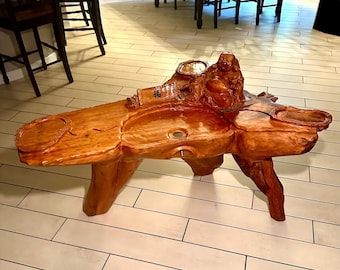 Chinese Kung Fu ceremonial Laughing Buddha, hand-carved, tea table.