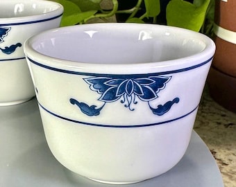 Juego de 4 tazas de té vintage azules y blancas de porcelana minimalista estilo asiático, tazas de espresso pequeñas, decoración de cocina zen, Taiwán