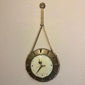 50s - 60s KIENZLE brass and rope wall Clock. German. Extremely rare. 10” Diameter.