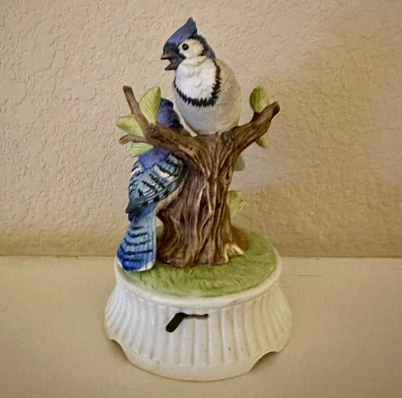 Lefton Blue Jays Music Box with on off switch. Hand painted . Mint. Marked. image 2