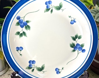 Plato grande redondo de 30 cm (12 pulgadas) para servir arándanos, estilo rústico y vintage.